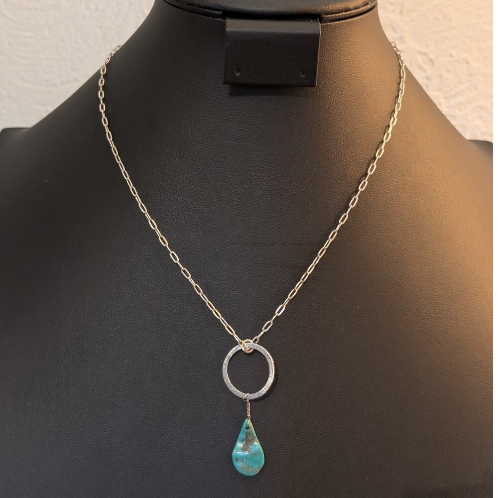 Handpicked Boho Sterling Turquoise Teardrop Pendant Chain Necklace